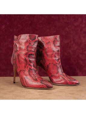 Paris Texas Women Fashion Party Red Leather Python Pointy Toe boots 8.5US 39EUR